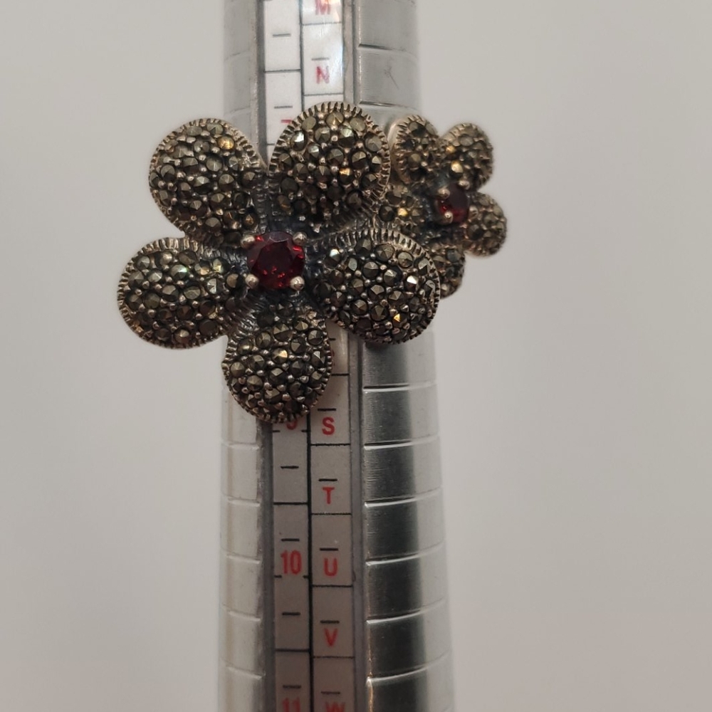 Silver Large Double Flower Ring - image 5